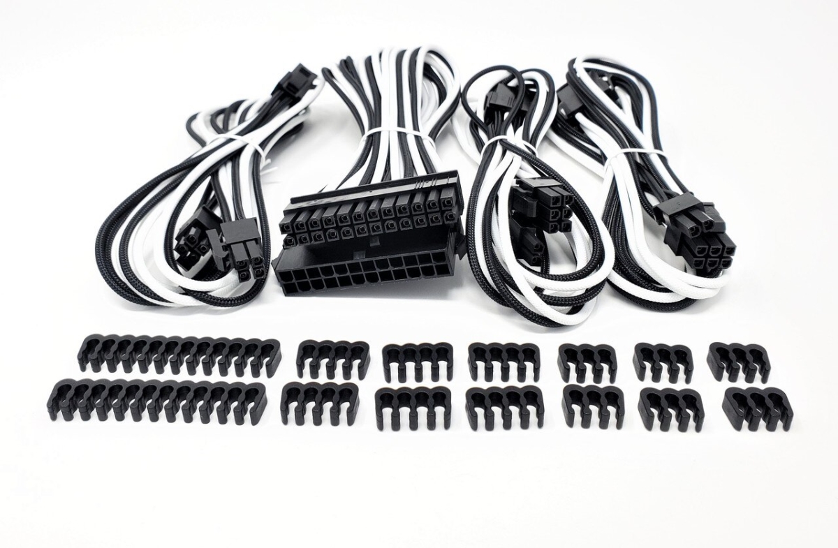 Premium Sleeved PSU Cable Extension Kit, White & Black