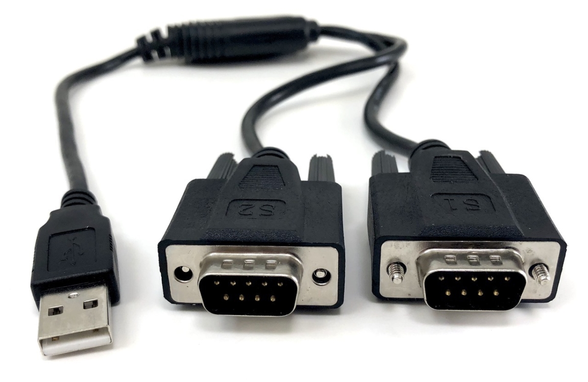 1 ft. USB 2.0 A-Male to Dual DB9-Male Serial Adapter,  Black