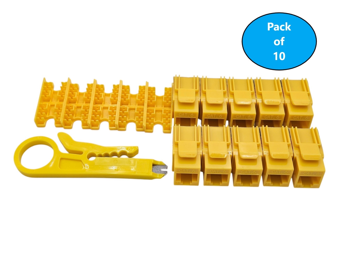 FRT-840Y10-T CAT6 Unshielded Punch Down Keystone Jack with Tool, Yellow (10 Pack)