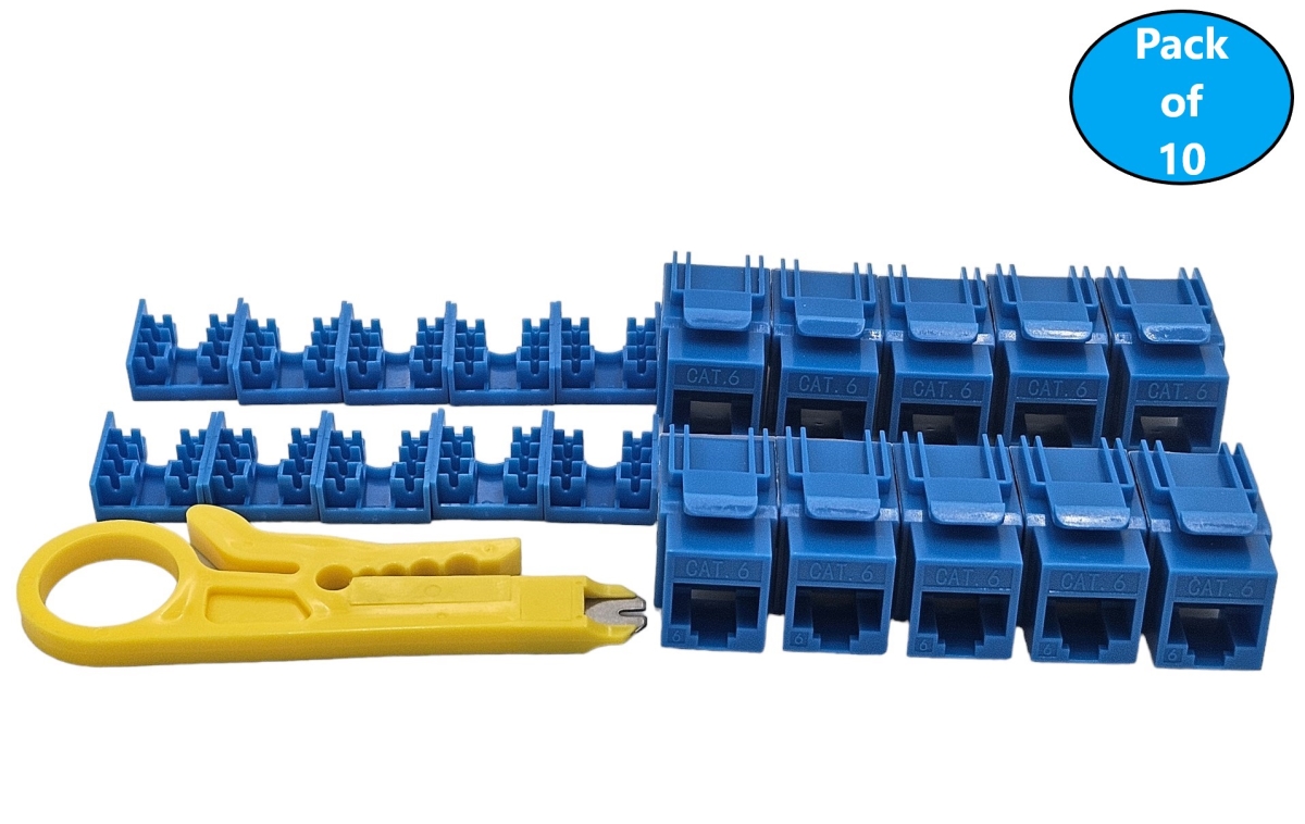 FRT-840BL10-T CAT6 Unshielded Punch Down Keystone Jack with Tool, Blue (10-Pack)