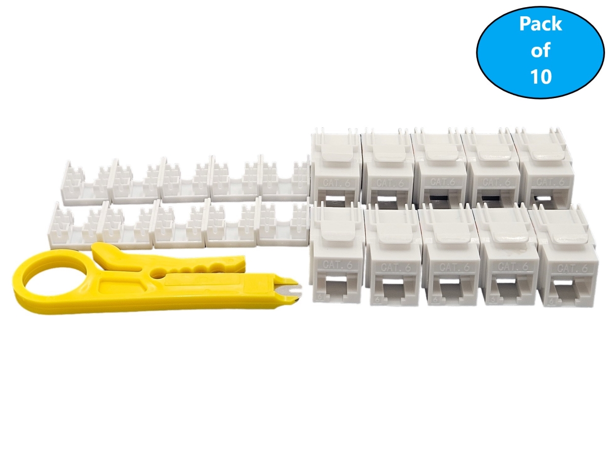 FRT-840W10-T CAT6 Unshielded Punch Down Keystone Jack with Tool, White (10 Pack)