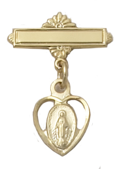 0.85 x 0.7 x 0.17 in. Gold on Sterling Silver Miraculous Baby Pin