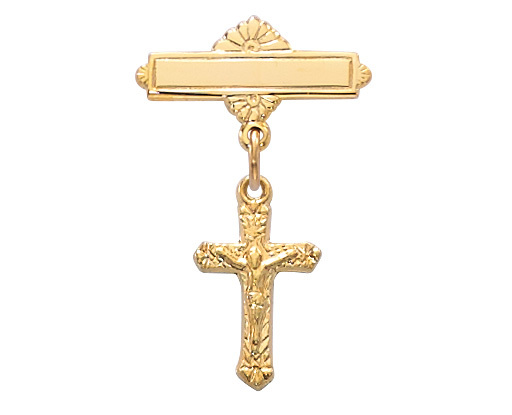 466J 0.98 x 0.7 x 0.17 in. Gold on Sterling Silver Crucifix Baby Pin