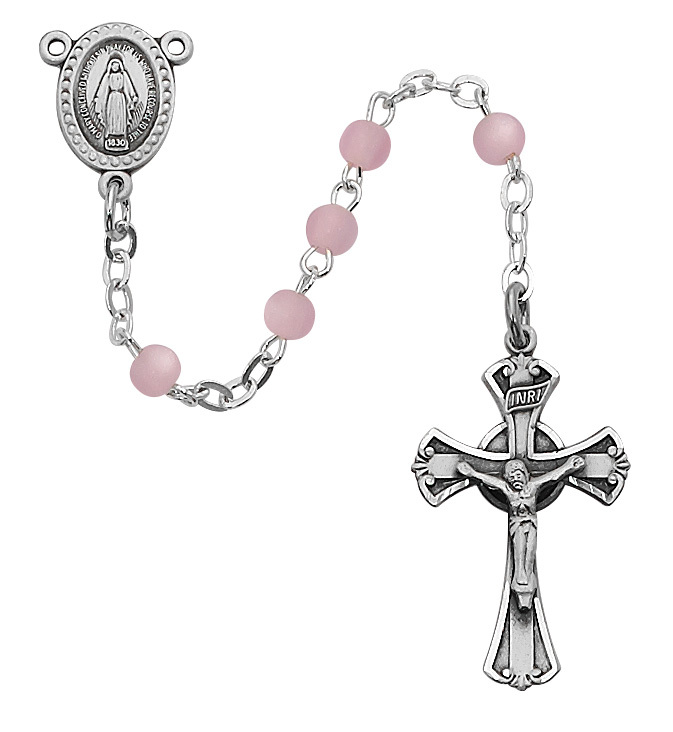 201L-PKG 3 mm Pink Glass Youth Rosary