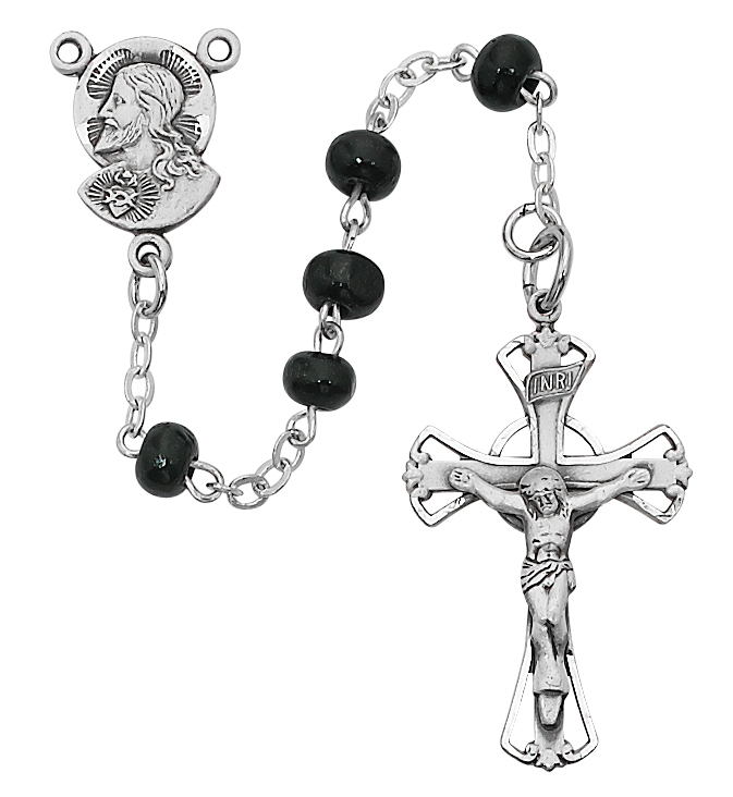 Picture of McVan 159D-BKG 5 mm Wood Youth Cross Rosary Set - Black
