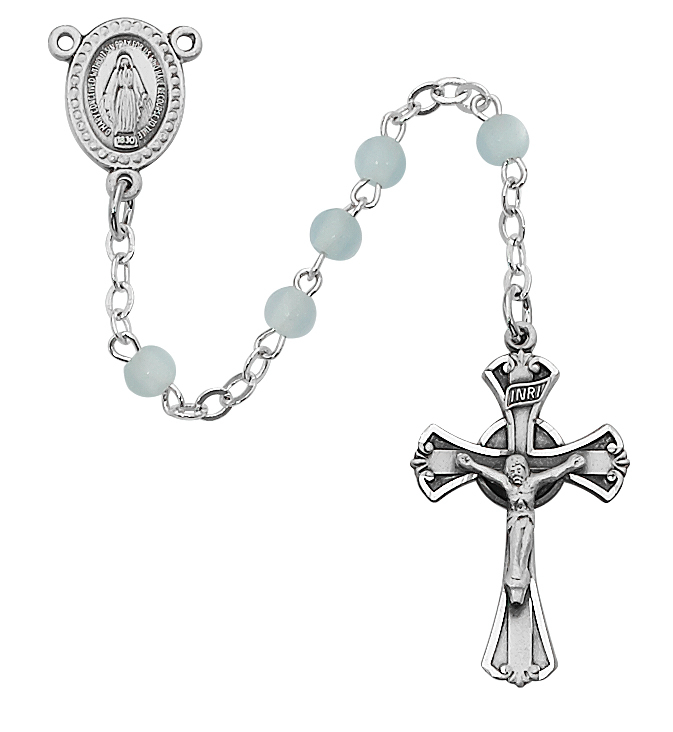 Picture of McVan 201D-BLG 3 mm Glass Youth Cross Rosary Set - Blue