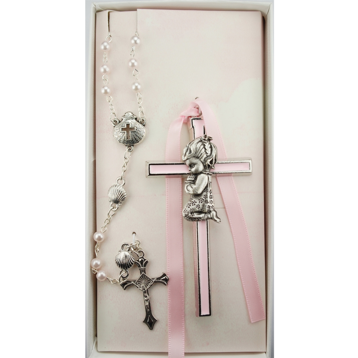 Picture of McVan BS51 3 mm Crib Cross Rosary Set - Pink