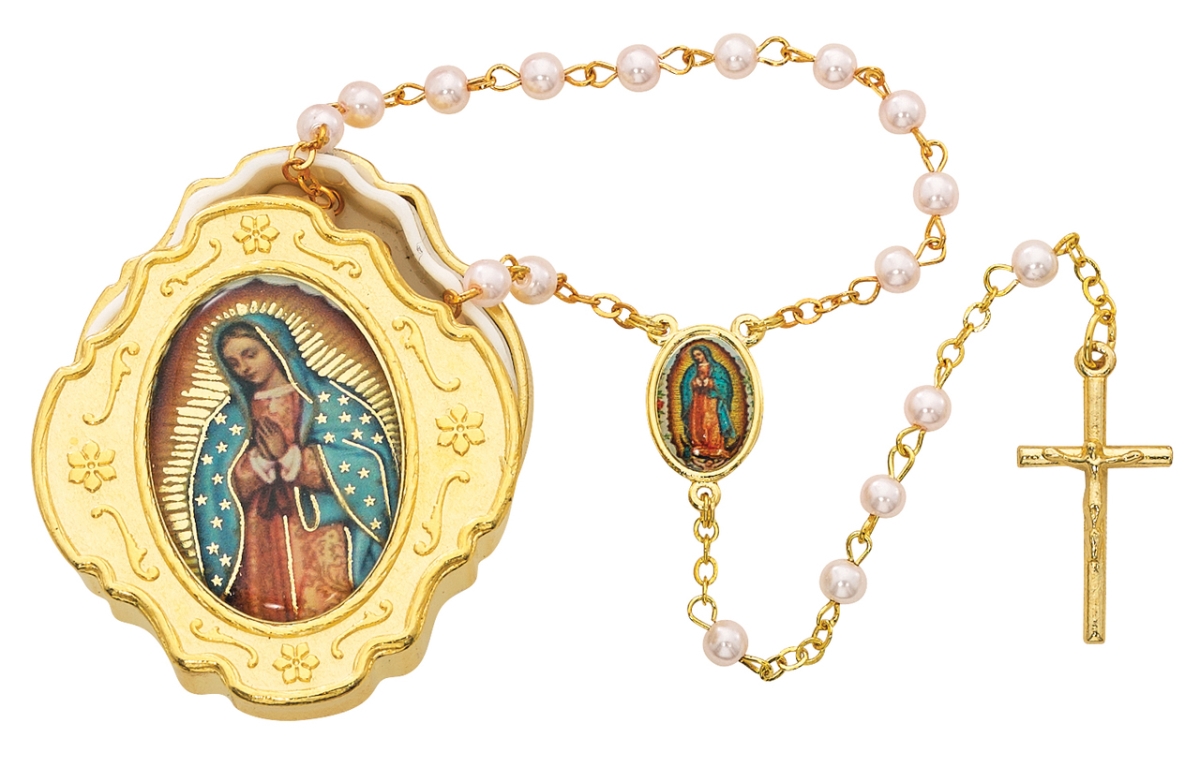 Picture of McVan 760-122 1.75 in. Guadalupe Box Cross Rosary Set - Pink