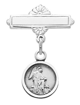 0.8 x 0.7 x 0.17 in. Sterling Silver Guardian Angel Baby Pin