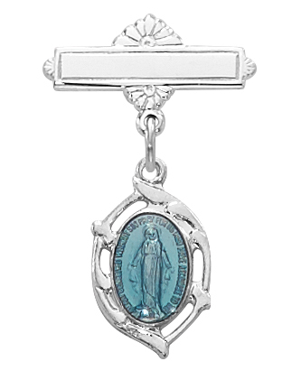 431L 1.15 x 0.7 x 0.17 in. Sterling Silver Miraculous Baby Pin - Blue