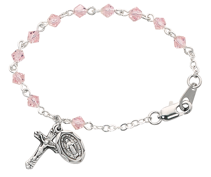 Picture of McVan BR121 5.5 in. Crystal Baby Bracelet with Sterling Silver Crucifix - Pink