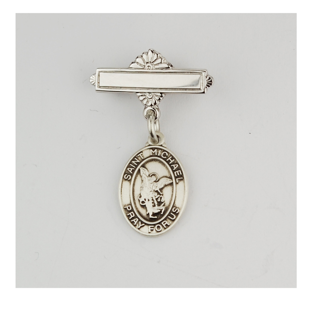 0.85 x 0.7 x 0.17 in. Sterling Silver St.Michael Baby Pin