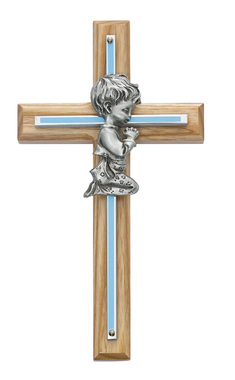 7 in. Oak with Blue Baby Boy Praying Cross