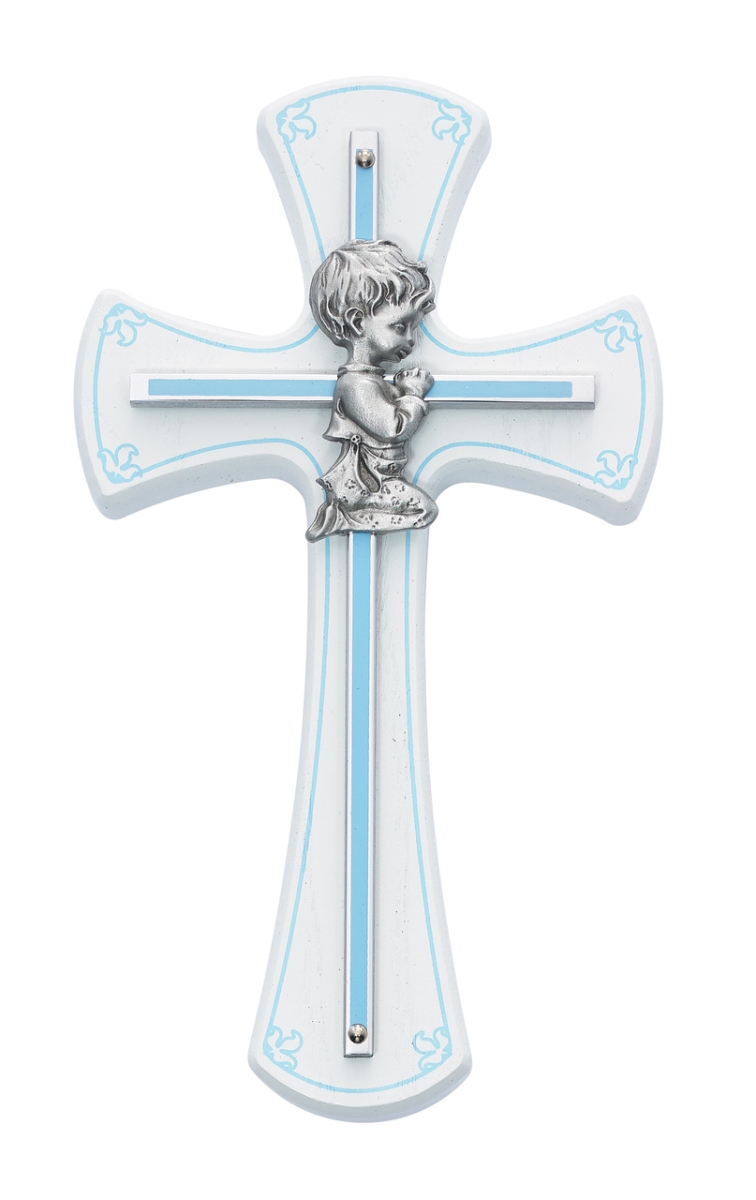 Picture of McVan 73-10 7 in. Baby Boy Praying Cross - White & Blue
