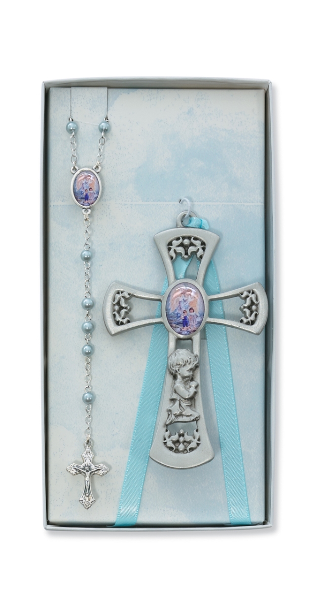 Picture of McVan BS35 3 mm Crib Cross & Rosary Set - Blue