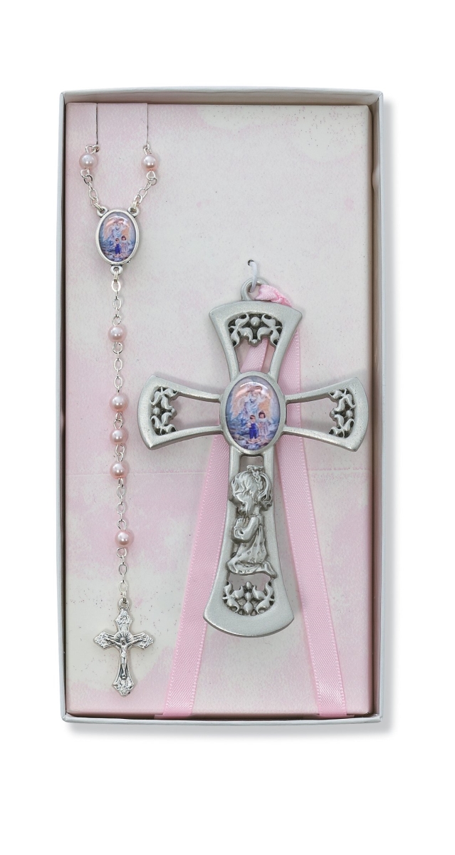 BS36 Crib Cross & Pink Rosary Set