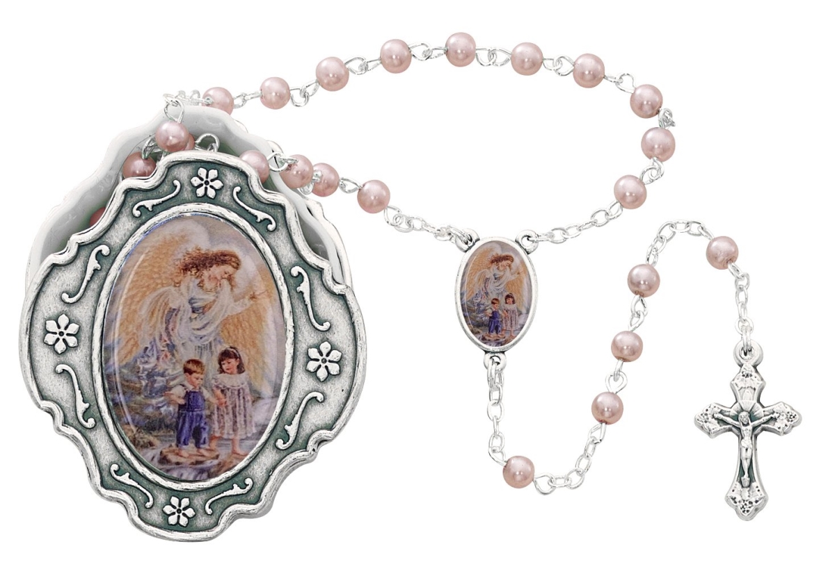 Picture of McVan 760-91 Silver Guardian Angel Box & Pink Rosary