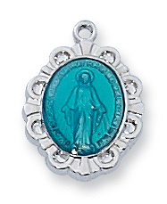 L595BB 0.55 x 0.41 x 0.08 in. Sterling Silver Miraculous Baby Pendant for Rhodium Plated Brass Chain - Blue