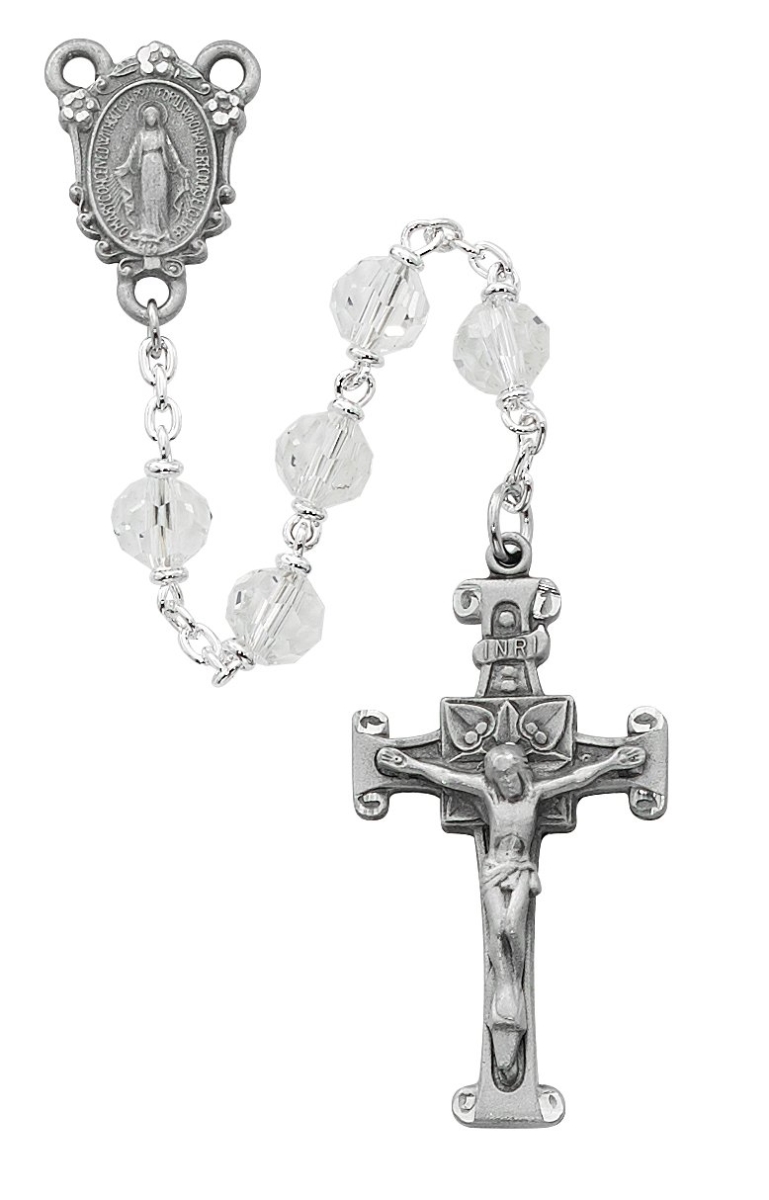 Picture of McVan R405DF 7 mm Crystal Tin Cut Croos Rosary Set - Clear