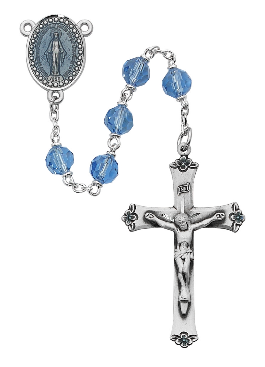 R401DF 7 mm Tin Cut Crystal Croos Rosary Set- Blue