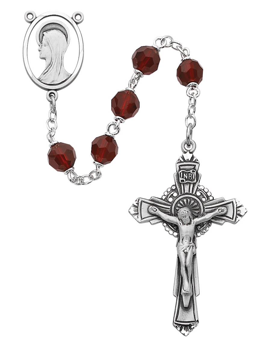 Picture of McVan R402DF 7 mm Tin Cut Crystal Croos Rosary Set - Dark Red