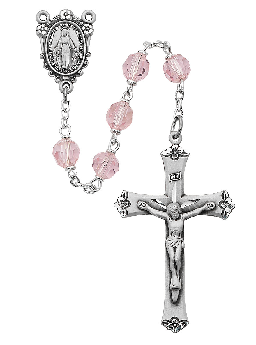 7 mm Pink Tin Cut Crystal Rosary