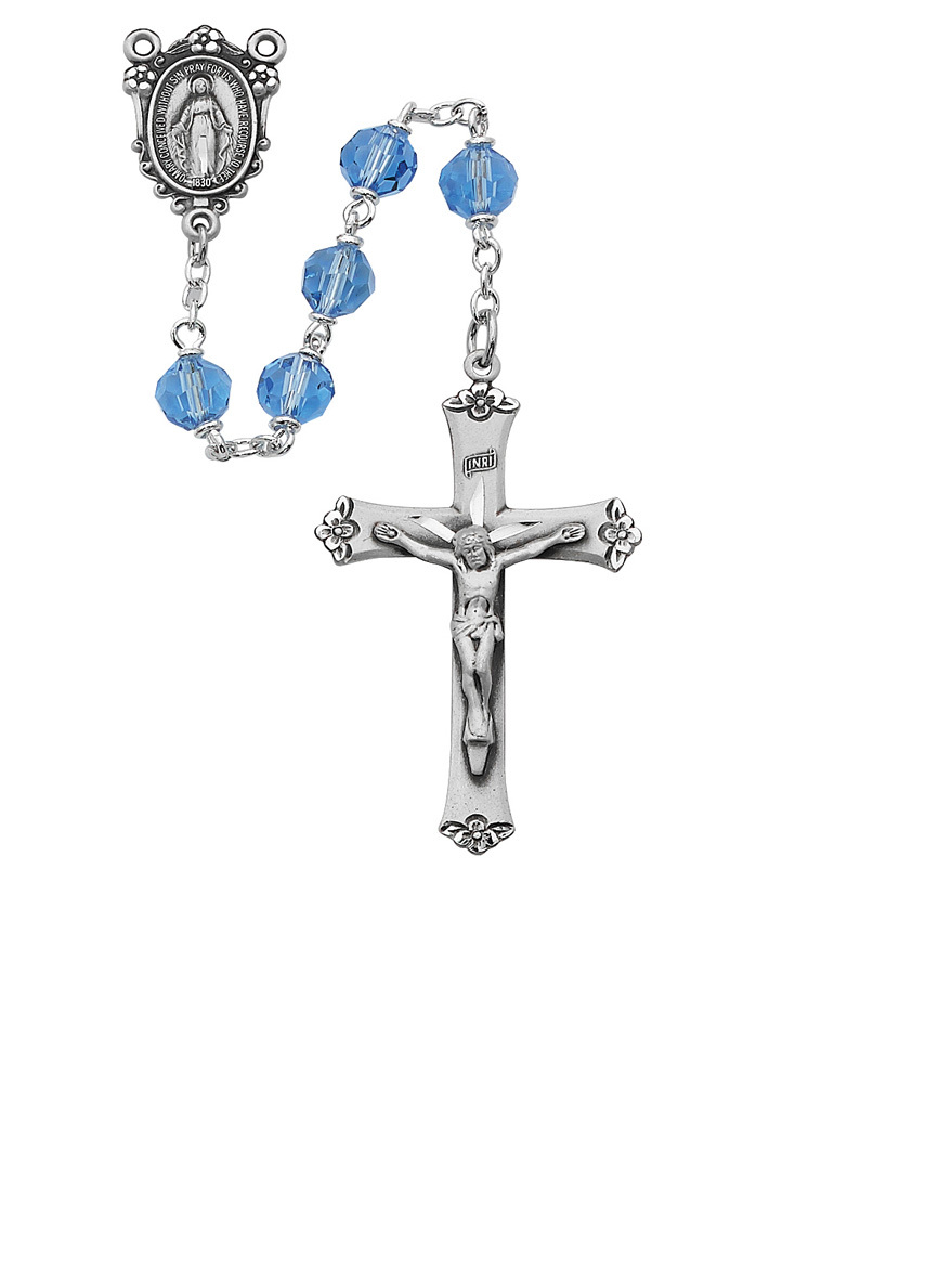 7 mm Blue Tin Cut Crystal Rosary
