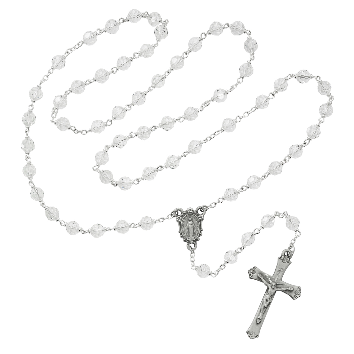 Picture of McVan R407DF 7 mm Crystal Tin Cut Croos Rosary Set- Clear