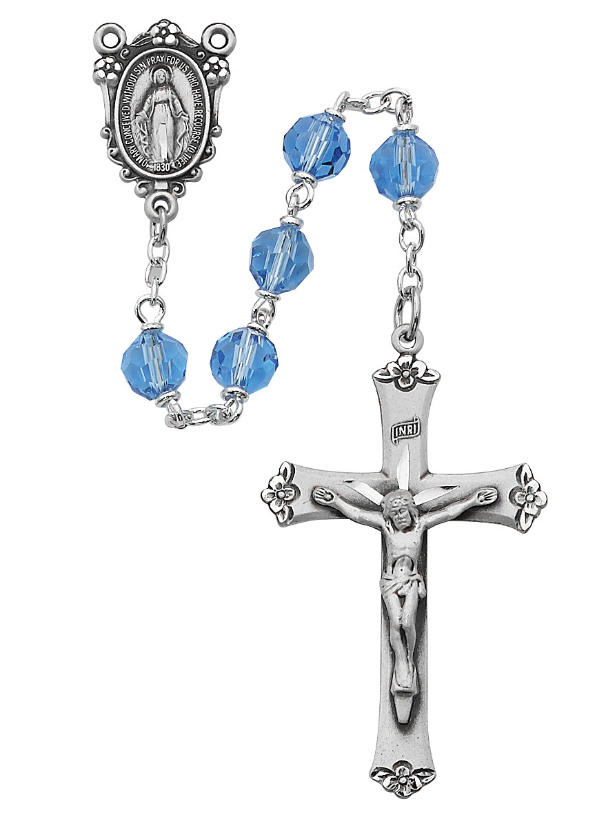 Picture of McVan R408DF 7 mm Tin Cut Crystal Croos Rosary Set - Blue