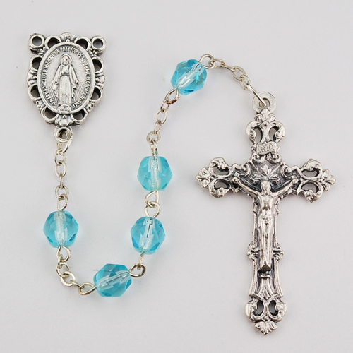 Picture of McVan R391-AQG 6 mm Glass March Croos Rosary Set - Aqua