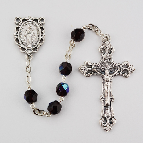 6 mm Glass January Cross Rosary Set - Dark Red