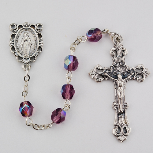 Picture of McVan R391-DAG 6 mm Glass February Cross Rosary Set - Purple