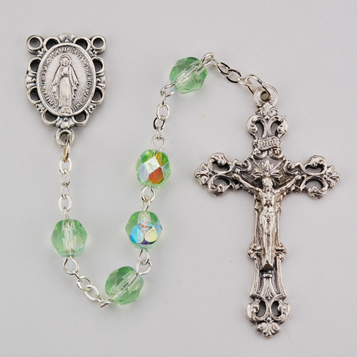 Picture of McVan R391-PEG 6 mm Glass August Cross Rosary Set - Light Green