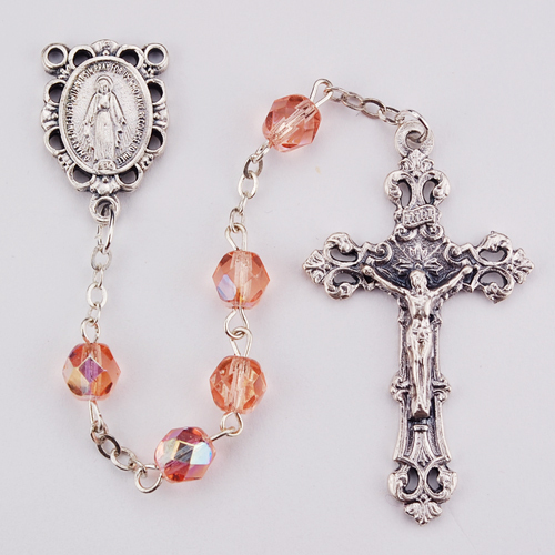 Picture of McVan R391-RSG 6 mm Glass October Cross Rosary Set - Pink