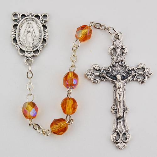 Picture of McVan R391-TOG 6 mm Glass November Cross Rosary Set - Amber