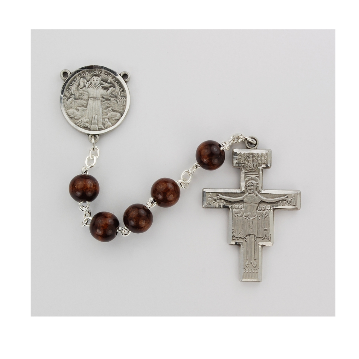 Picture of McVan R169ASF 4 x 6 mm San Damiano Cross Rosary Set - Brown