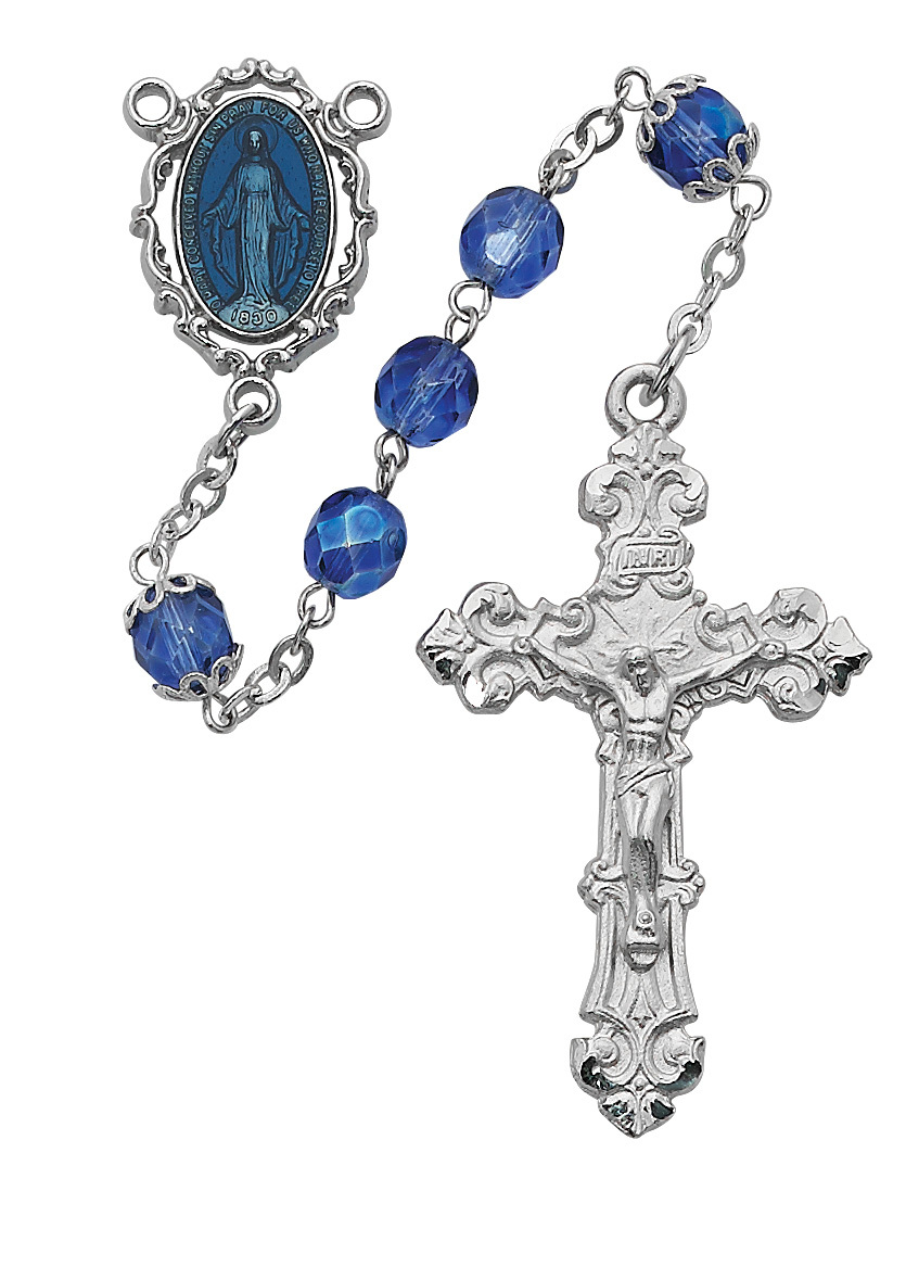 Picture of McVan R438RF 7 mm Glass Cross Rosary Set - Blue