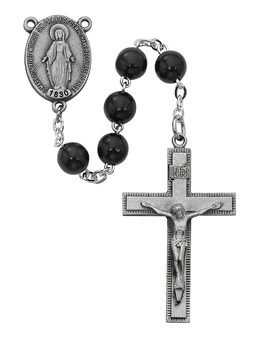 Picture of McVan R434F 7 mm Round Wood Cross Rosary Set - Black
