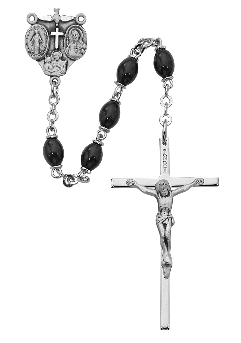 4 x 6 mm Black Glass Oval Rosary