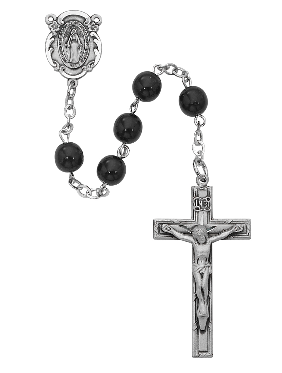 Picture of McVan 121D-BKF 7 mm Miraculous Cross Rosary Set - Black