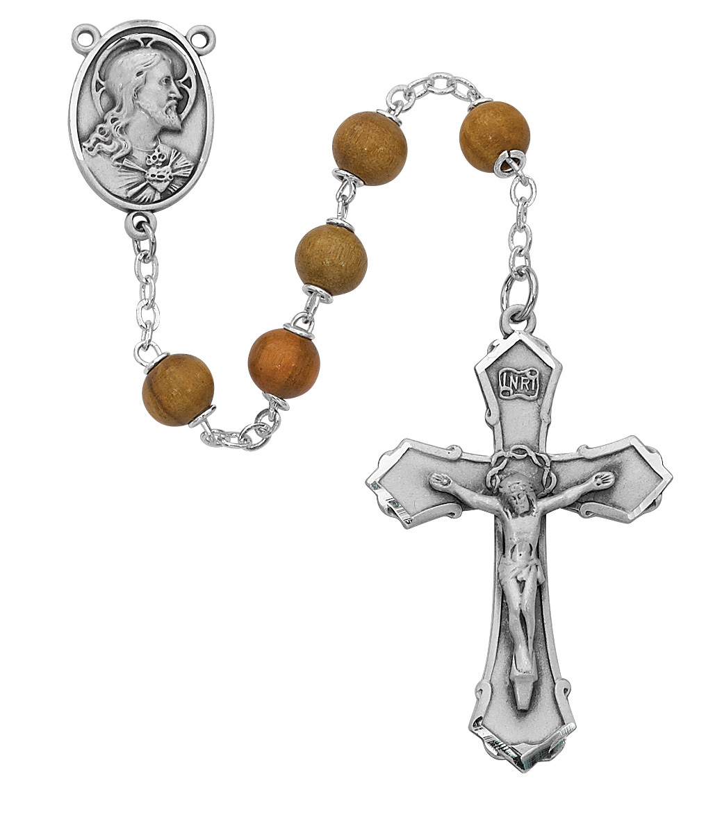 Picture of McVan 126DF 7 mm Olive Wood Cross Rosary Set - Tan