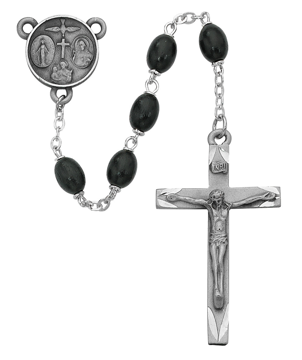 Picture of McVan 137D-BKF 6 x 8 mm Glass Oval Cross Rosary Set - Black