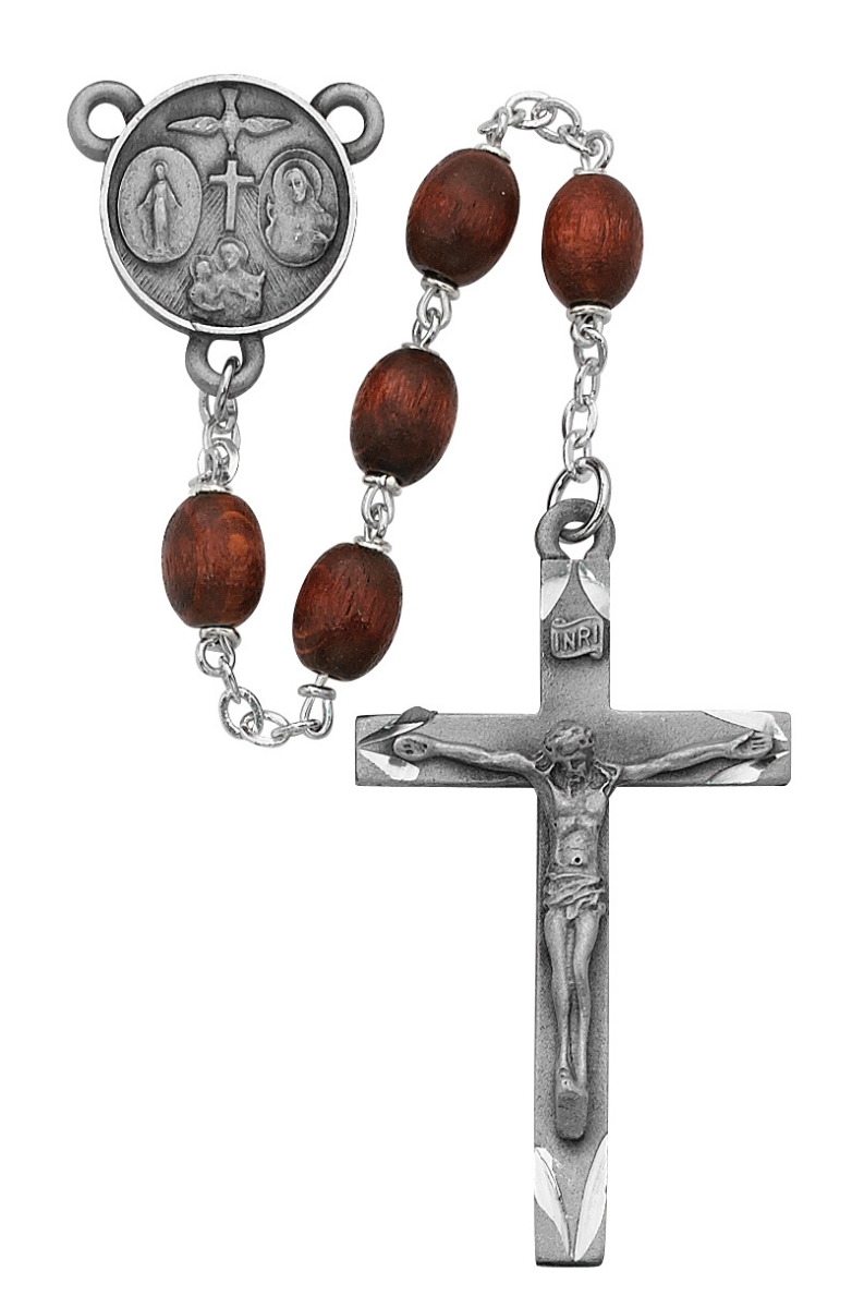 Picture of McVan 137D-BRF 6 x 8 mm Glass Oval Cross Rosary Set - Brown