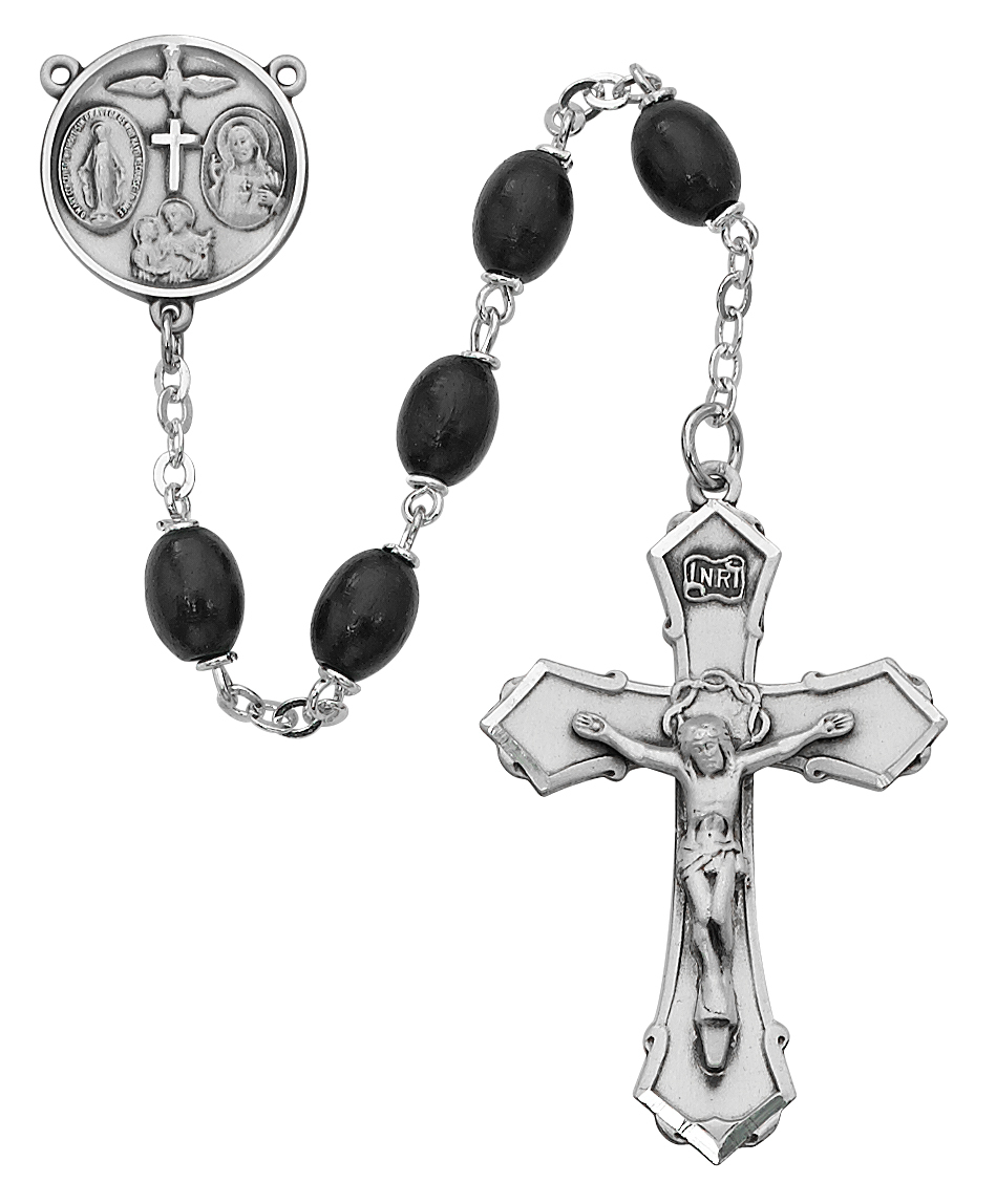 Picture of McVan 139D-BKF 6 x 8 mm Wood 4-Way Cross Rosary Set - Black