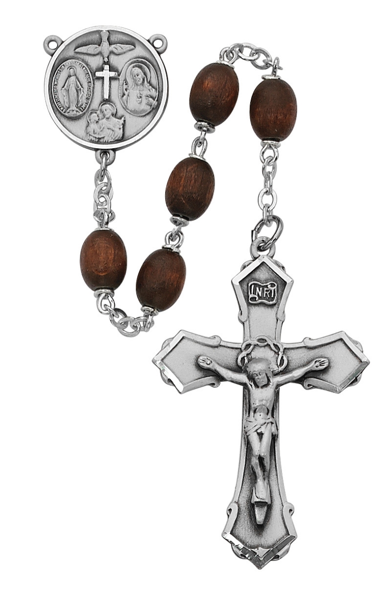 Picture of McVan 139D-BRF 6 x 8 mm Wood 4-Way Cross Rosary Set - Brown