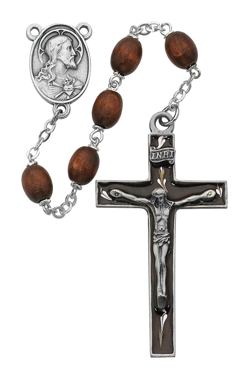 Picture of McVan 537D-BRF 6 x 8 mm Oval Wood Cross Rosary Set - Brown