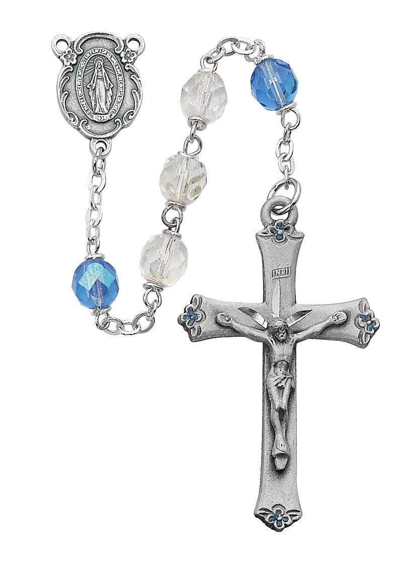 Picture of McVan 589D-BLF 7 mm Glass Cross Rosary Set - Blue & Aurora