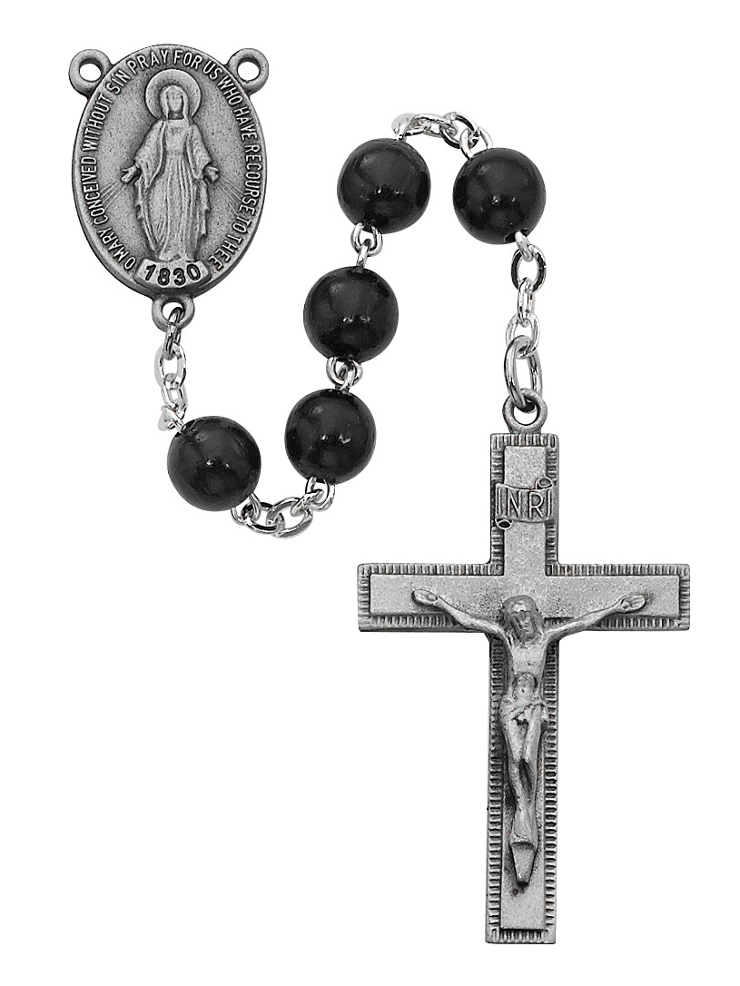 7 mm Black Round Wood Rosary