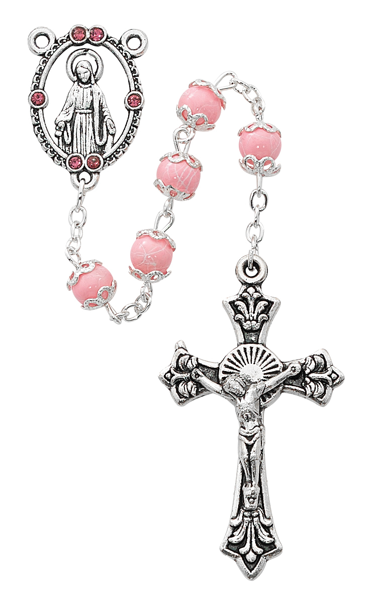 Picture of McVan R501SF 6 mm Capped Cross Rosary Set - Pink