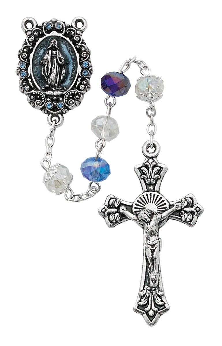 Picture of McVan R507SF 8 mm Multi-Crystal Cross Rosary Set - Blue